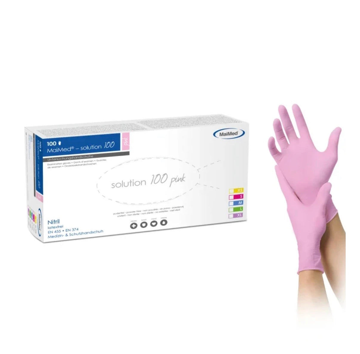 Pinke Nitrilhandschuhe - Einmalhandschuhe MaiMed Solution 100, puderfrei latexfrei 100 Stück XS